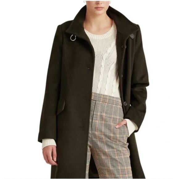 Lauren Ralph Lauren Military Green Wool Coat Long Sleeve Button-Down Size 10 - Picture 1 of 11